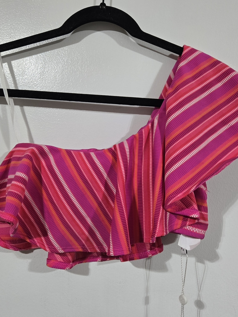Trina Turk Pink & Orange Striped Off-Shoulder Bikini Top Size 4